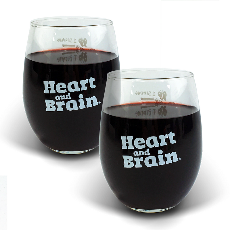 Heart and Brain Serving Lines Wine Glass Set of 2